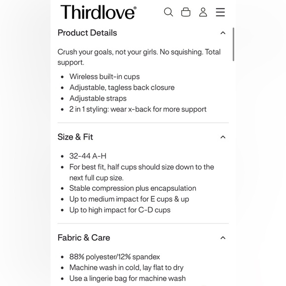 ThirdLove Kinetic Adjustable Everyday Sports Bra Built In Cups Blue Granite 40C - Picture 6 of 6